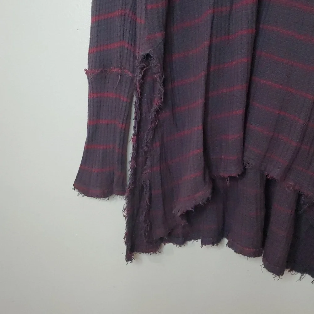 Free People Sunset Park Drippy Waffleknit Flowy Thermal Size Large Grey Red